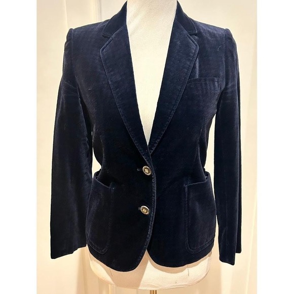Bruno Piattelli Jackets & Blazers - Bruno Piattelli‎ Roma Navy Houndstooth Velvet Blazer Gold Button Women's XS